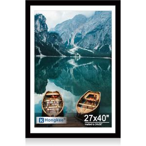 Hongkee 27x40 inch Poster Frame, Black Wood Style, Wall Mounting