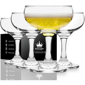 Coupe Glasses Set of 4-5 oz / 150 ml Premium Crystal Champagne Coupe Glass, Pure Clear Cocktail Glasses for Champagne, Espresso, Margarita, Manhattan - Elegant Bar Accessories & Housewarming Gifts