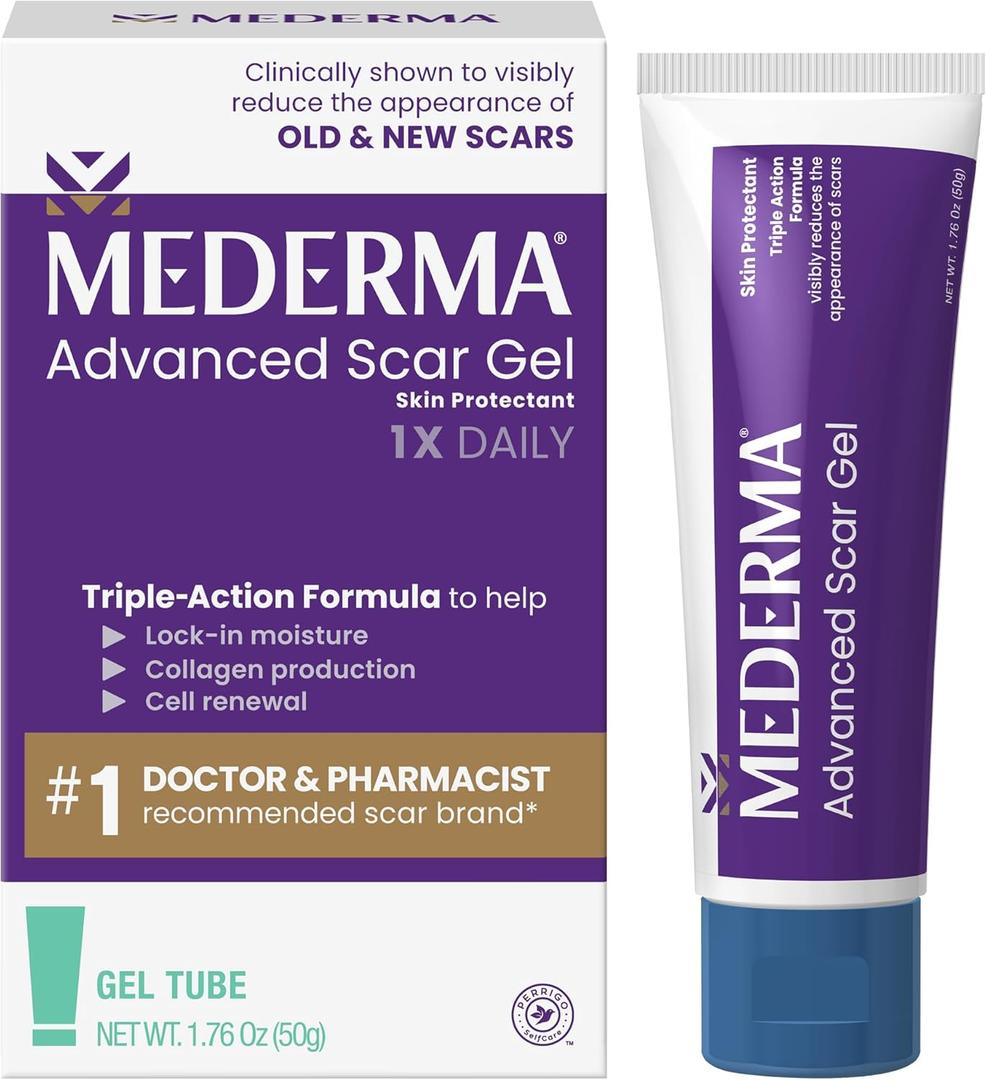 Mederma Advanced Scar Gel - Treats Old & New Scars, Reduces Appearance of Scars from Acne, Surgery, Burns, Injury & Stretch Marks, 1.76 Oz (50g) Mederma Advanced Scar Gel - Treats Old & New Scars, Reduces Appearance of Scars from Acne, Surgery, Burns, Injury & Stretch Marks, 1.76 Oz (50g)