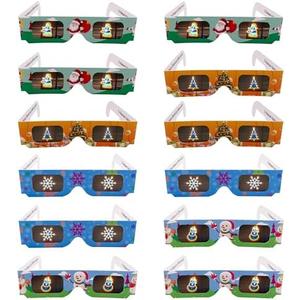 YB-OSANA 12 Pairs Christmas 3D Diffraction Glasses Holiday Images Christmas Holographic Glasses/Snowflakes, Christmas Trees, Santa Claus and Snowmen