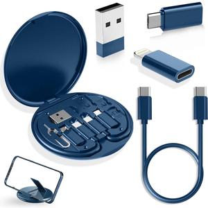 USB Adapter, Micro USB Charging Cable with USB C Lighting Adapter, Lighting to USB C Adapter, Multi Charging Cable Storage Box Contains SIM Card Holder (Blue)