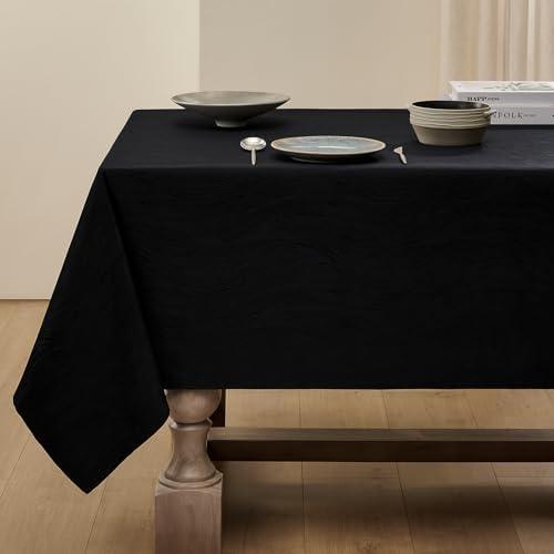 Veblandy Swirl Jacquard Tablecloth Waterproof Stain Resistant Table Cloth for Kitchen Dinning Decoration Picnic Outdoor Rectangle 60√ó104 Inch, Black
