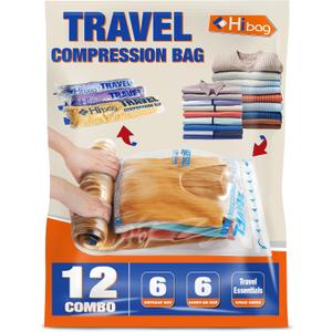 12 Compression Bags for Travel Essentials, Vacuum Packing Space Saver Bags for Cruise Accessories (12-Travel)