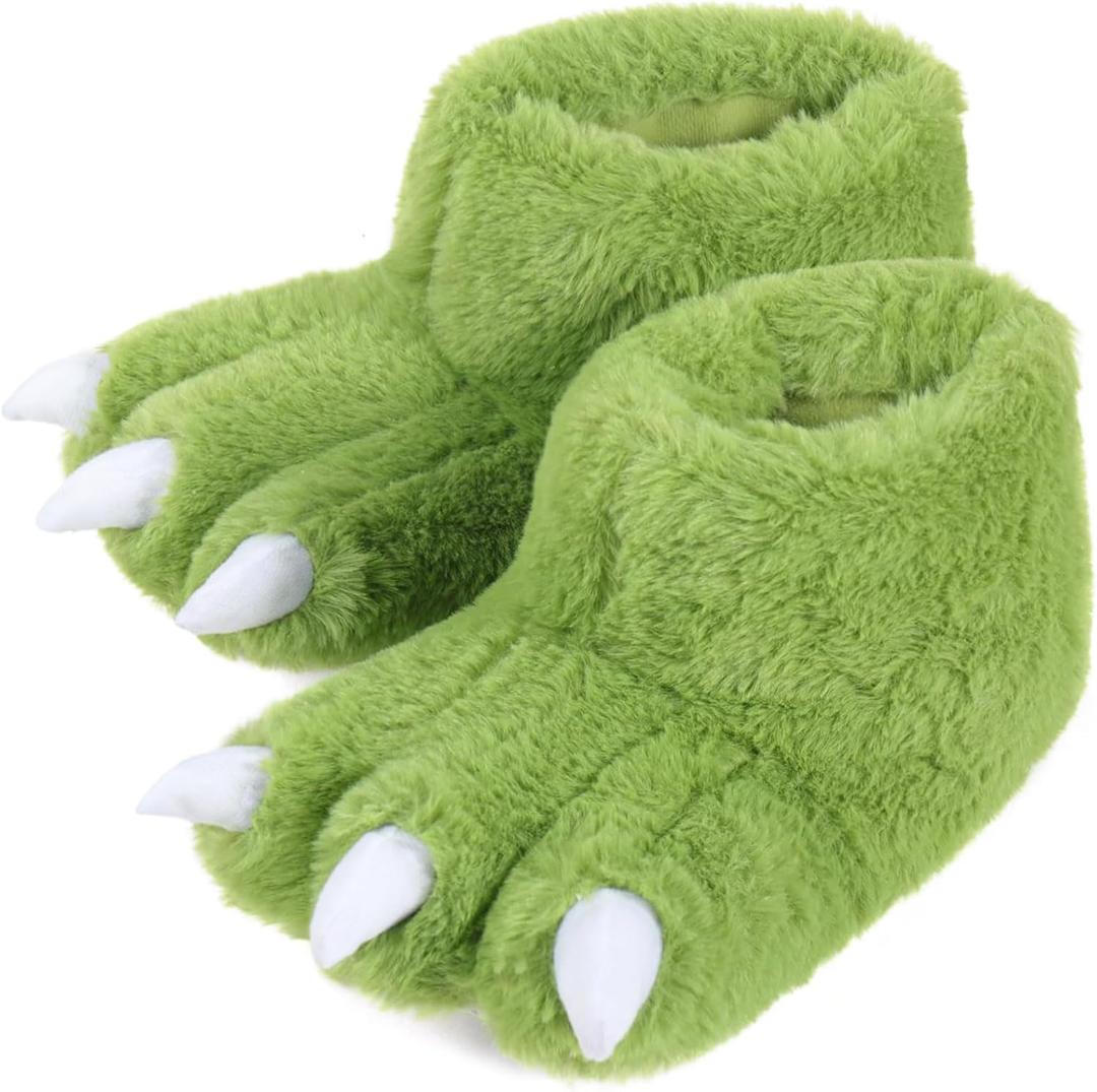ULTRAIDEAS Animal Paw Slippers for Women and Men, Funny Claw Slippers for Adult and Kids, Unisex Cute Costume House Shoes (7-8 Women/5-6 Men, Green Dinosaur Paw)