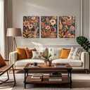 YHCTHT Modern Boho Flower Canvas Wall Art Set of 3 Mid Century Orange Floral Wall Decor, Bohemian Blossom Artwork, Vintage Botanical Prints for Living Room Bedroom Office 16x24in, 24L" x 16W"