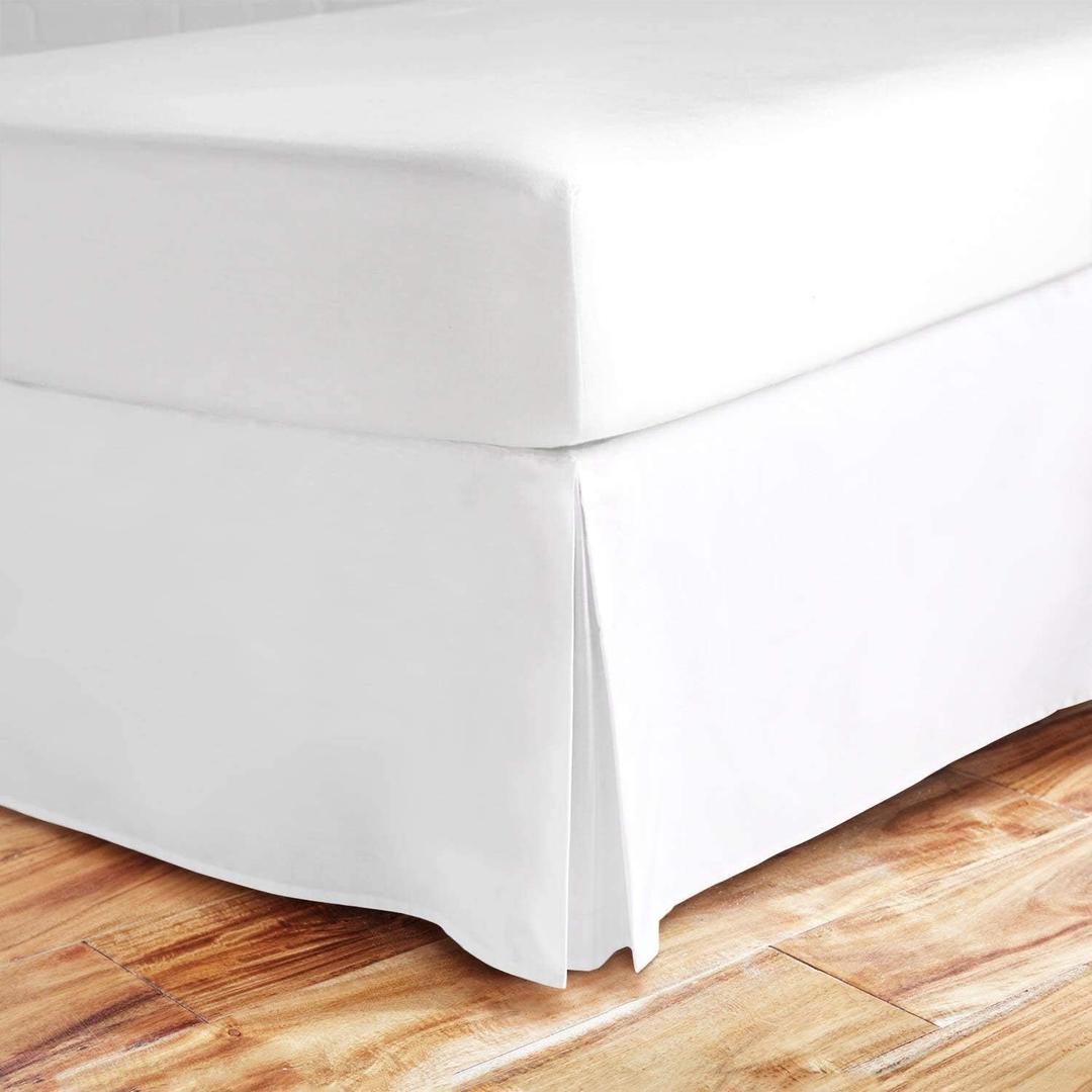 Split Corner Bed Skirt 16 Inch Drop King Size 100% Natural Cotton Wrinkle and Fade Resistant King Size, White Solid