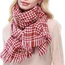 2 x RIIQIICHY Plaid Scarf for Women Fall Winter Pashmina Scarves Wraps for Cold Weather Warm Large (Red)