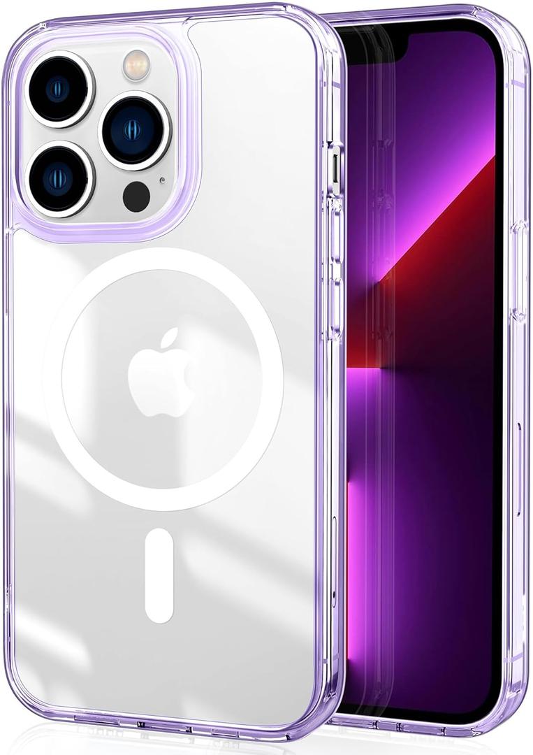 CACOE Magnetic Case for iPhone 13 Pro 6.1 inch-Compatible with MagSafe & Magnetic Car Phone Mount, Not Yellowing Anti-Scratch (Clear Purple)
