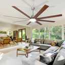 Minislak 72Inch Large Brushed Nickel Ceiling Fans with Light and Remote Control,8 Wooden Blades,6-Speeed,3CCT,Quiet Reversible DC Motor,Indoor Outdoor Ceiling Fan for Patio/Living Room/Garden