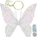 U-Goforst Fairy Wings Adult Women, Fairy Costume for Woman Butterfly Wings for Girls Adult Halloween Costume Cosplay Dress Up (White)