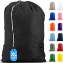 Nylon XL Laundry Bag, Large Capacity with Locking Drawstring, Machine Washable, Fits Laundry Baskets or Hampers, Holds 2 Loads of Clothes (Black, 30" x 40")