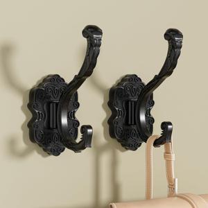 Vintage Black Coat & Towel Hooks Wall Mount 2PCS,Decorative Wall Hooks, Metal for Hanging Coats, Towels, Keys in Entryway, Bathroom, Kitchen, Installation Kit Included,Watch the Installation Video