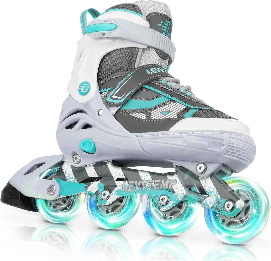 Adjustable Inline Skates for Kids and Adults, Outdoor Beginner Roller Skates with All Light Up Wheels for Girls, Boys, Men and Women (Large(US 6Y-8.5Y)Youth, Grey)