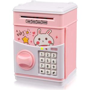 Kids Electronic Password Safe Mini ATM Piggy Bank Toy for 3-14 Year Old Boys and Girls (Pink-rabbit)