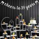 Cheers to 29 Years Banner,Pre-Strung,Silver Paper Glitter Party Decorations for 29th Wedding Anniversary 29 Years Old 29th Birthday Party Supplies Letters Silver ZHAOFEIHN