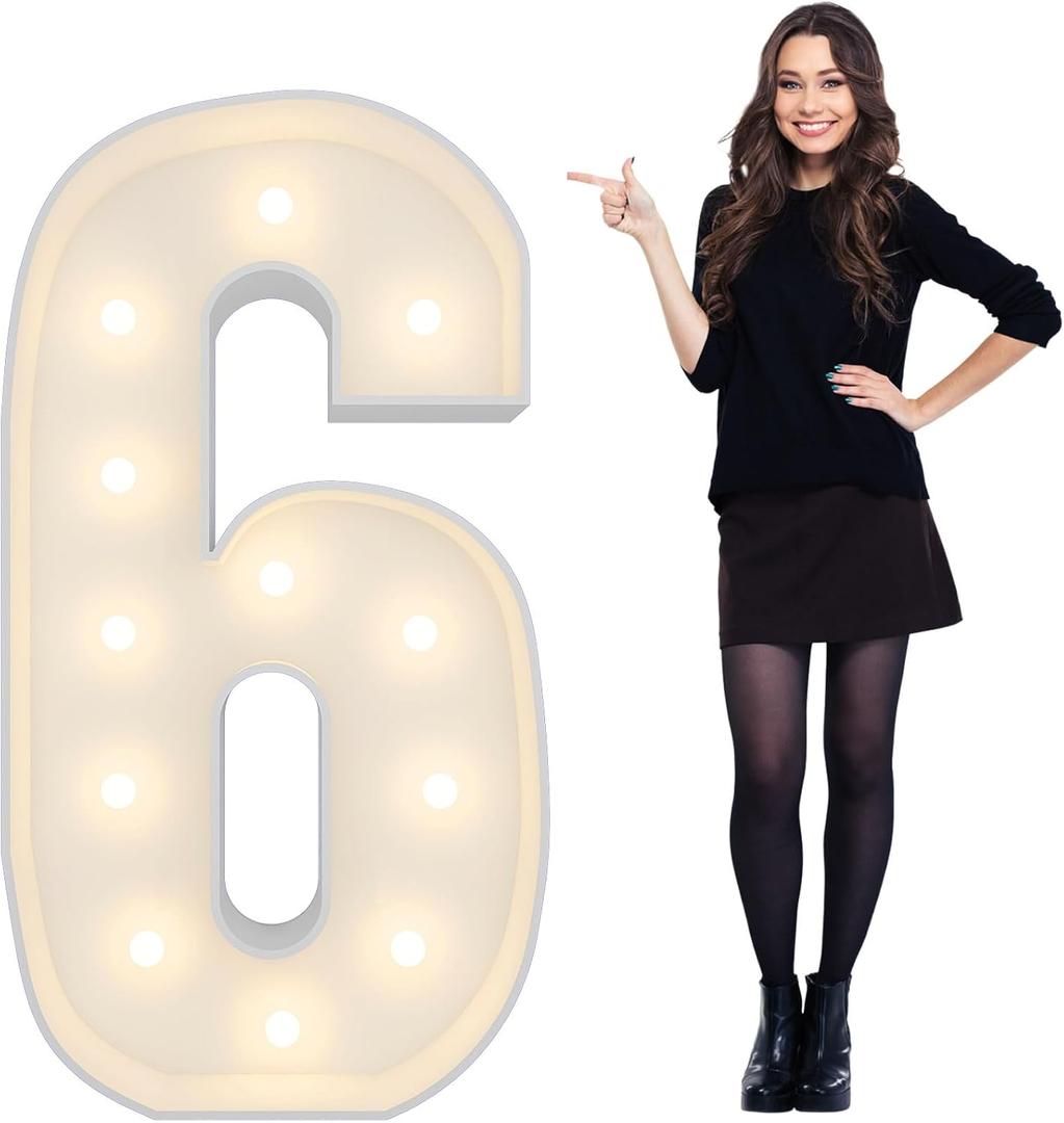 4FT Light Up Numbers Pre-Cut Frame Giant Marquee Numbers 6, Mosaic Numbers for Balloons, 6th Sweet 16 Birthday Decorations for Girls or Boys, 60th Anniversary Decorations, Party Decor (Number 6)