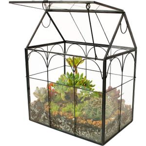 ELEGANTLIFE Glass Geometric Plant Terrarium,Succulent & Air Planter for Home Garden Office Decoration (Black House)