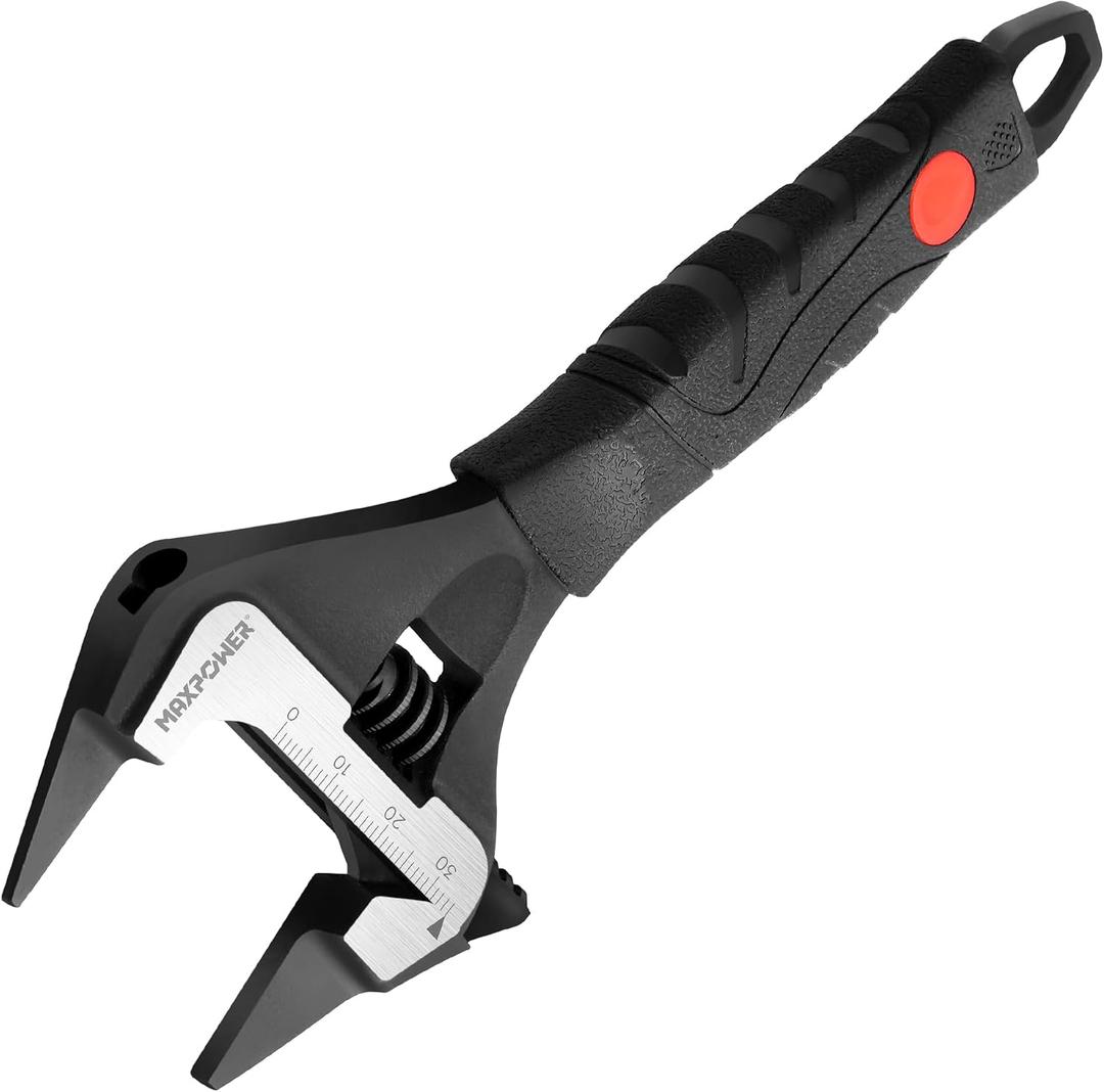 MAXPOWER 6-inch Slim Jaw Adjustable Wrench, Extra Thin Jaw Wide Opening Wrench, Dual Scale with Metric and SAE, Soft Grip Handle
