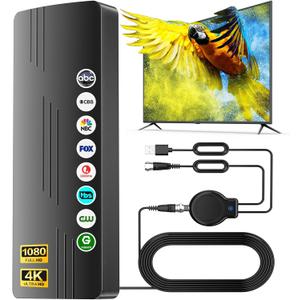 2025 Upgraded TV Antenna Indoor Outdoor, 360 Reception 2800+ Miles Long Range, Digital Antenna with Signal Booster, Waterproof,Supports 8K 4K HD 1080P Tv Antenna for Local Channels