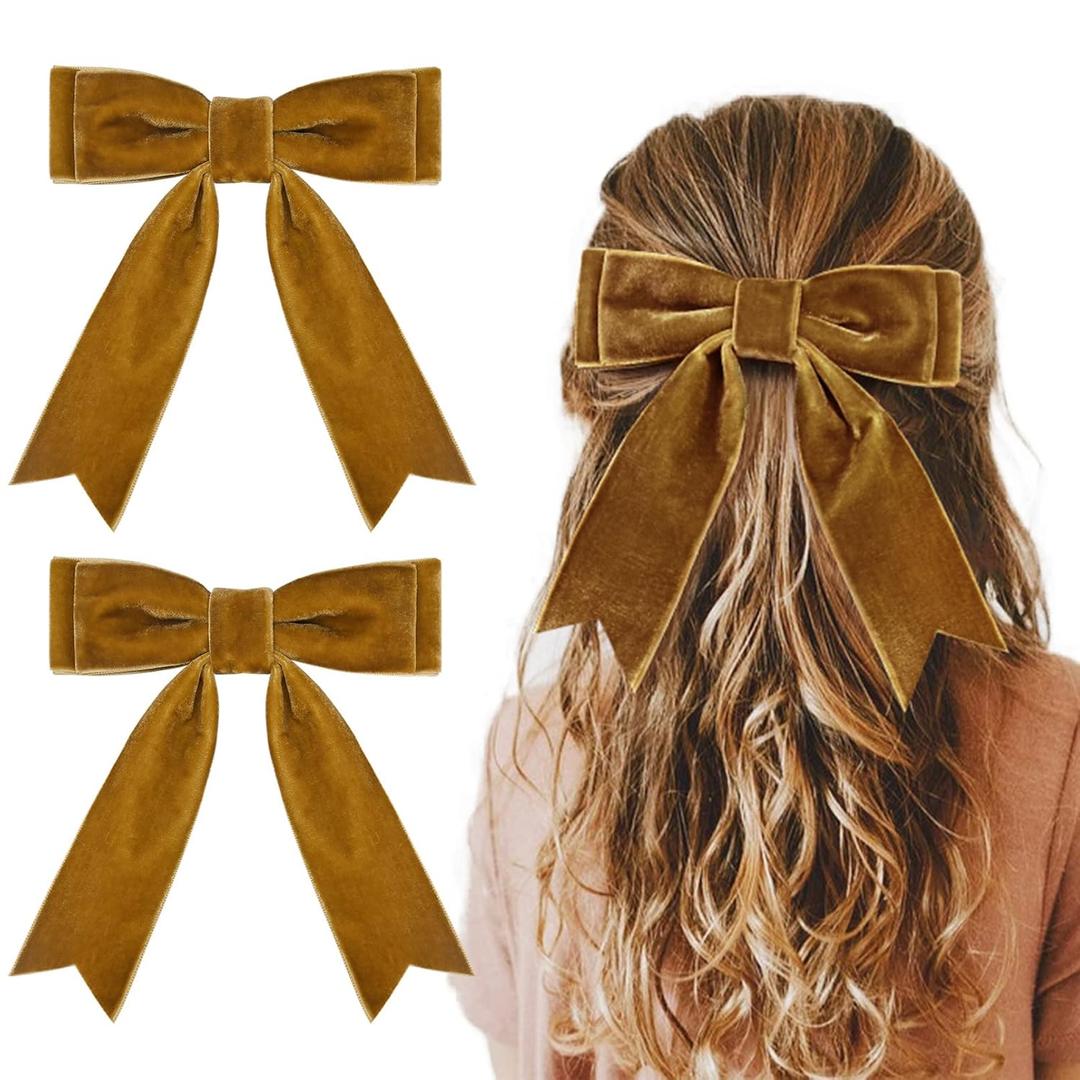 2 x 2PCS 5" Velvet Brown Hair Bows Girls Hair Clips Ponytail Holder Accessories for Girls Toddlers