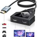 HDMI Splitter 1 in 2 Out with 1.6Ft Fixed HDMI 2.0 Cable-Mirror Display(Not Extended Display), 4K HDMI Splitter 1 Male to 2 Female Adapter, (Need Power Adapter 5V 1A), Supports 1080P 3D for HDTV, PS4