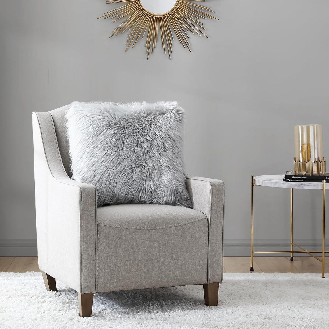 Juicy Couture Square One Piece Living Room and Bedroom Dcor, Premium Throw Pillow, 22"x22", Sheepskin Grey Faux Fur