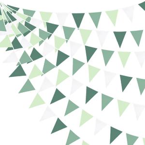 32Ft Sage Green Party Decorations Avocado Green Triangle Flag Fabric Banner Pennant Bunting Garland Streamers for Birthday Wedding Baby Shower Jungle Safari Summer Golf Christmas Outdoor Party Decor