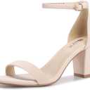 IDIFU Nude Heels for Women Cookie-MI Block Heels 3 Inch Sandals Chunky Open Toe Heel Wedding Homecoming Dress Shoes for Women Brides Ladies (Nude Nubuck, 5 B(M) US)