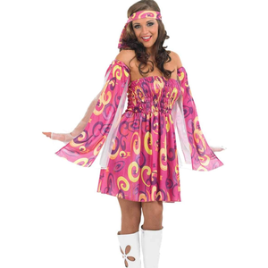 fun shack 70s Fancy Dress Women, Hippy Fancy Dress for Women, Womens Hippie Costume, Gogo Girl Costume Women XL