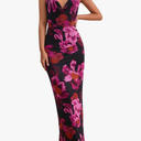 Women's Floral Halter Dress Backless Mesh Deep V Neck Cotail Wedding Party Maxi Dress 3XL