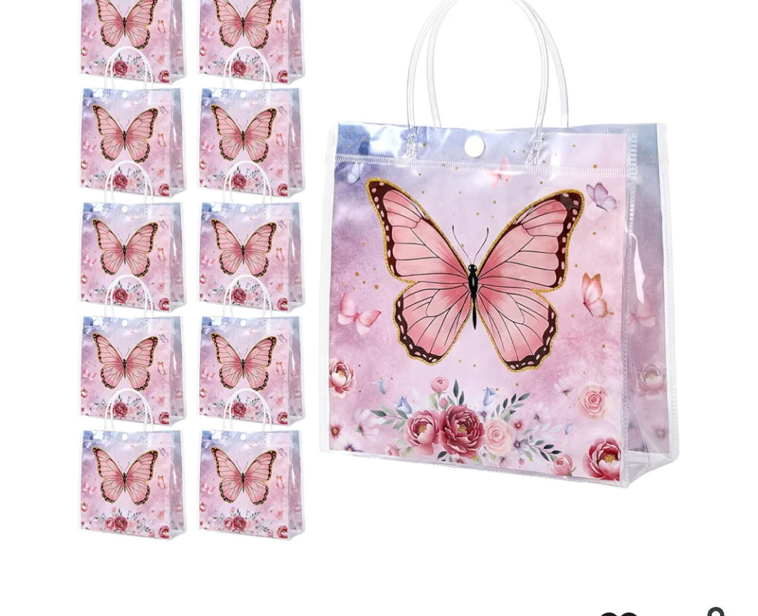 Sweetude 24pcs Clear Party Favor Bags PVC Plastic Gift Bags with Handles Party Favor Pattern for Candy Snack Birthday Baby Shower Supplies (Butterfly)