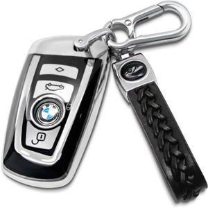 Creativity Suitable For BMW key fob cover. Advanced soft TPU key box is compatible with X1 X3 X4 X5 X6 1 2 4 5 6 7 M3 M5 M6 GT3 GT5 G30 F10 F15 F16 F20 key (Type A Silver Key Case + key chain set) (Type A key cover, Silver Combination(type A))