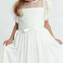 ABAO SISTER Boho Long Lace Chiffon Flutter Sleeves Dress A-Line Communion Bridesmaid Flower Girl Dresses for Girls 2-12 Years (White, M)