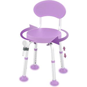 Swivel Shower Chair, 360 Non-Slip Shower Seat with Backrest for Elderly and Disabled, Height Adjustable Rotating Tub Transfer Bench for Seniors Bathroom Inside Shower(Purple)