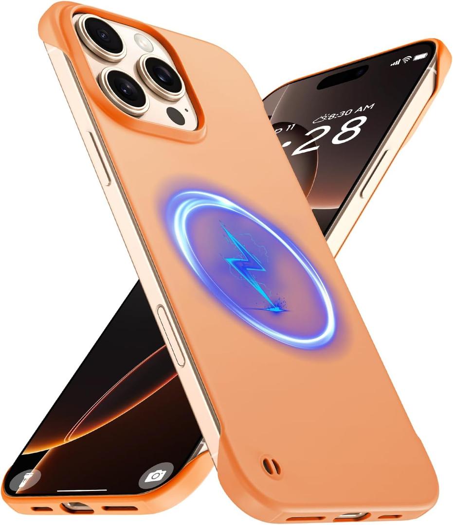 Magnetic Slim Case Fit for iPhone 16 Pro Max Phone Case 6.9"(2024) Ultra-Thin Lightweight Durable Frameless Matte Hard for MagSafe Cover Case with Pull Ring Shockproof Non Slip Rope-Orange