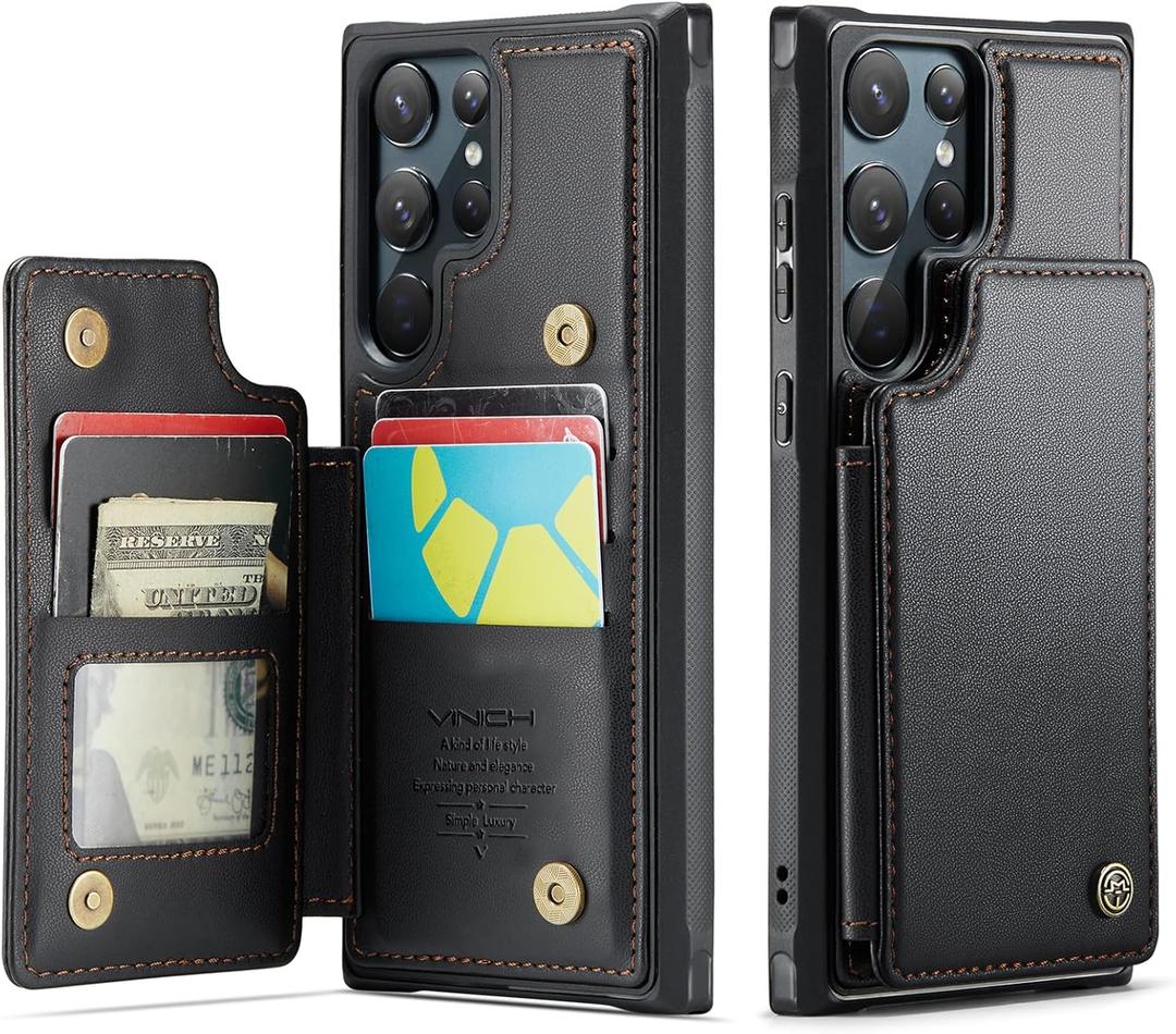 Vinich for Samsung Galaxy S22 Ultra Wallet Case with Card Holder, RFID Blocking Credit Slots Kickstand Shockproof Phone Cover for Women Men, Black