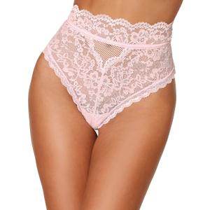 Dreamgirl Women's High-Waisted Lace Panty Thong with Cutout Back Detail, Scalloped Lace Trim and Cheeky Back Fit (2X)