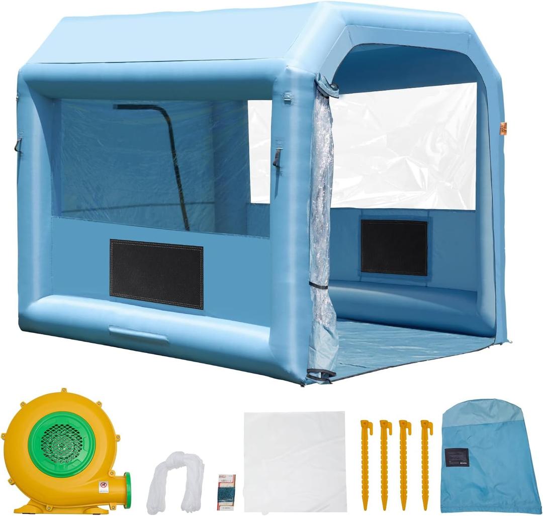 VEVOR Inflatable Paint Booth, 9.8 x 8.2 x 8.2 ft Inflatable Spray Booth, with 550W Powerful Blower and Air Filter System, Portable Car Paint Booth for Motorcycle, Bicycle, Small Furniture Painting (Blue)