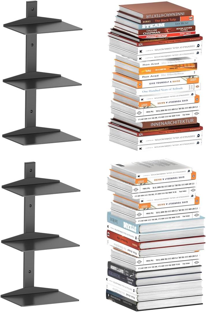 Invisible Floating Bookshelf for Wall Mounted, 2 Pack Black Spine Book Tower, 6 Tier Vertical Book Organizers, Heavy Duty Floating Book Shelves  No Assembly Required, for Office, Bedroom, Kids Room
