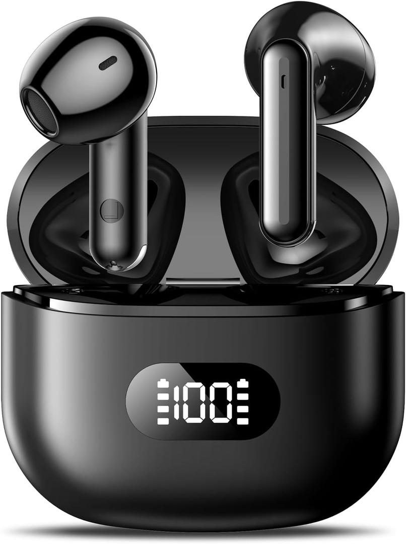 Wireless Earbuds,Bluetooth in Ear Buds with Immersive Surround Sound Stereo,Tap-Control,48 Hours Playtime,Bluetooth 5.4 LED Display Charging Case,IPX7 Waterproof Fit iPhone&Andriod Sports Workout (Black)