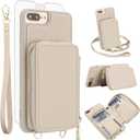 Phone Case for iPhone 6plus 6splus 7plus 8plus i 6/6s/7/8 Plus Wallet Cell Cover with Screen Protector Crossbody Strap RFID Blocking Card Holder iPhone6splus i Phone7s 7s 7+ 8s 8+ Phones8 Women Beige
