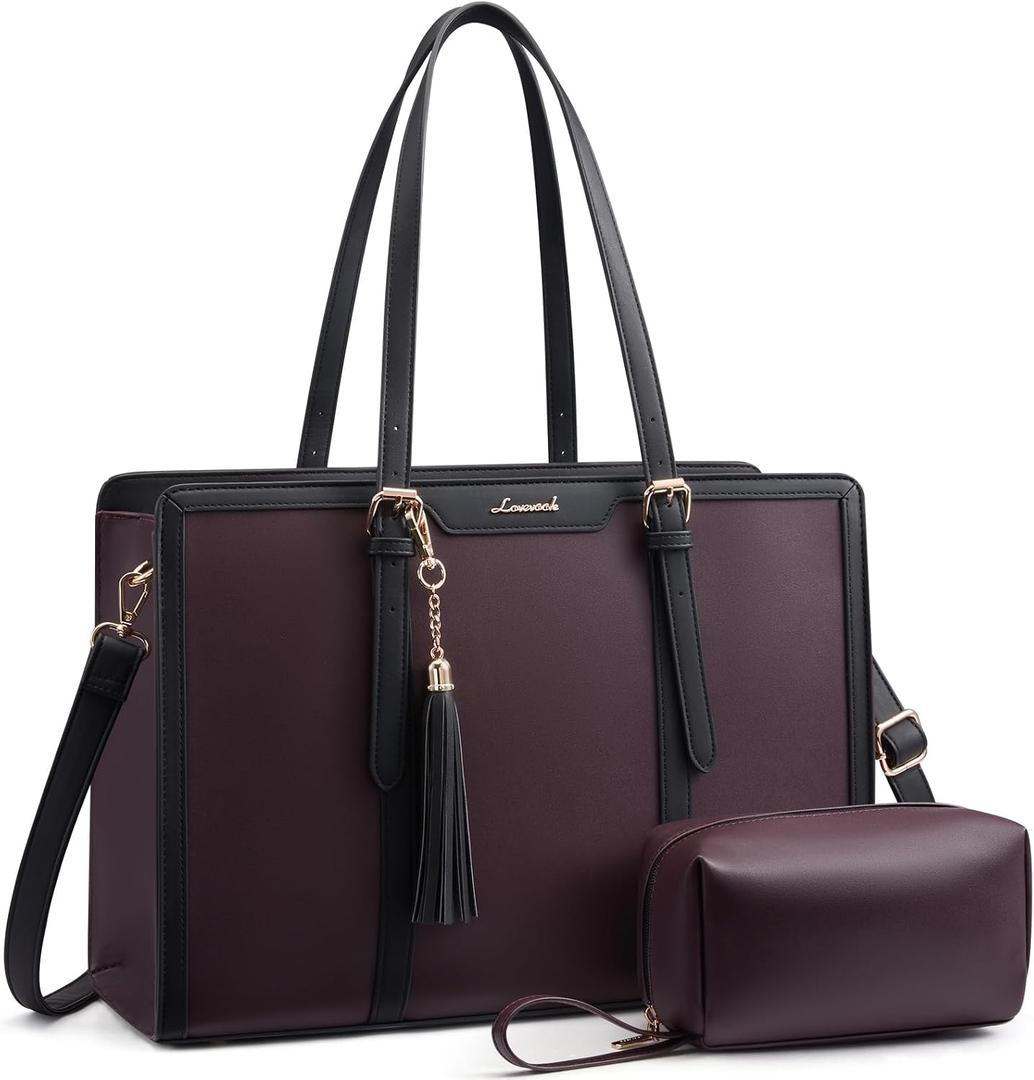 LOVEVOOK Laptop Bag for Women 17.3 inch Lightweight PU Laptop Tote Bag, Large Capacity Computer bag with Clutch Purse for Business, Work, Office, Travel, School,Casual