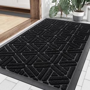 Smiry Front Door Mat Outside Entrance, Heavy Duty Natural Rubber Doormat, Trap Dirt and Moisture Easy Clean Low Profile Patio Porch Welcome Floor Mats for Entry, 29.5x17 Inch, Black