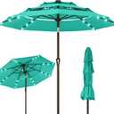 Kingdura 10ft 3-Tier Patio Umbrella with Solar Lights, Table Umbrella Outdoor Patio with Easy Crank & Tilt, 8 Sturdy Ribs, UV Protection, 32 LED Lights for Deck, Poolside, Market (Tiffany blue)