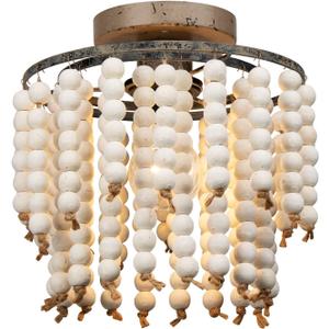 FIRVRE White Natural Wooden Beads Chandelier Light,Boho Ceiling Light,E26 Bulb Wooden Bead Chandelier Light for Bedroom Light Fixture,Entryway, Passway, Dining Room,Living Room
