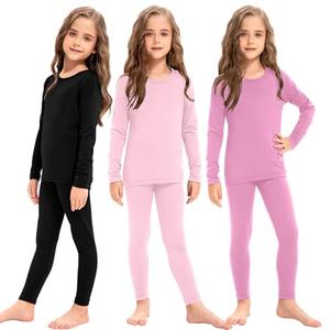Silkfly 3 Set Girls Thermal Underwear Soft Winter Thermal Top and Bottom with Fleece Lined Base Layer for Girls (XS, Black, Pink, Rose Pink)