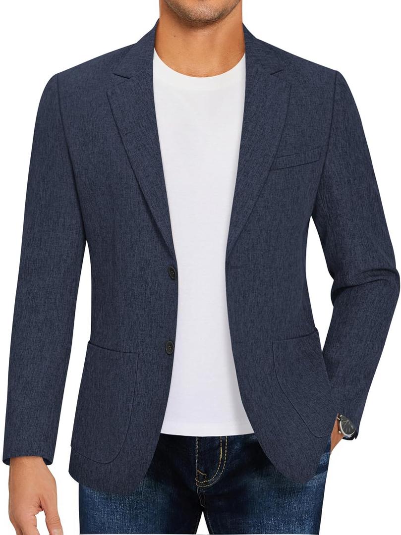 COOFANDY Mens Casual Blazer Sport Coat Lightweight Two Button Business Suit Jackets (X-Large, Navy Blue)