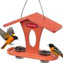 Kingsyard Bird Feeder for Outdoor Hanging, Recyceled Plastic Oriole Jelly Feeder, Two Dishes w/ 5 oz, Durable & Weatherproof, for Bird Lovers, Orange