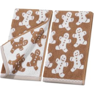 Shemilly 2pcs Christmas Hand Towels Brown Xmas Gingerbread Jacquard Hand Towel for Bath 100% Cotton Thick Soft Bathroom Kitchen Decorative Set for Christmas Winter Holiday Decor Gift,18 x 28 Inch