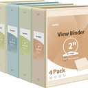 SUNEE 3 Ring Binder 2 Inch 4 Pack, Clear View Binder Three Ring PVC-Free (Fit 8.5x11 Inches) for School or Office Supplies, Neutral Aesthetic